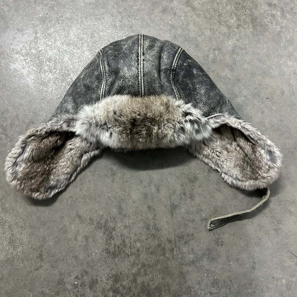 Paul & Wind Design by Crowncap Leather Rabbit Fur Aviator Trapper Hat XL